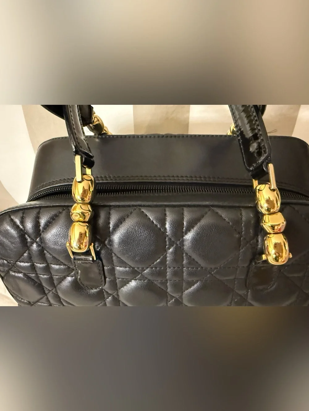 Christian Dior Black Quilted Satchel with Gold Hardware
